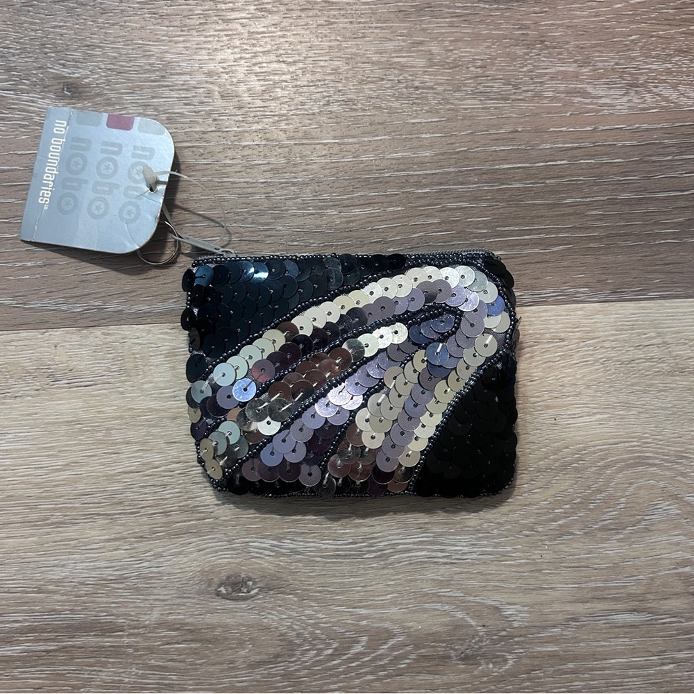 NWT Sparkly Sequin Coin Purse Keychain–Swirl Pattern, Glam Accessory, Gift-Ready